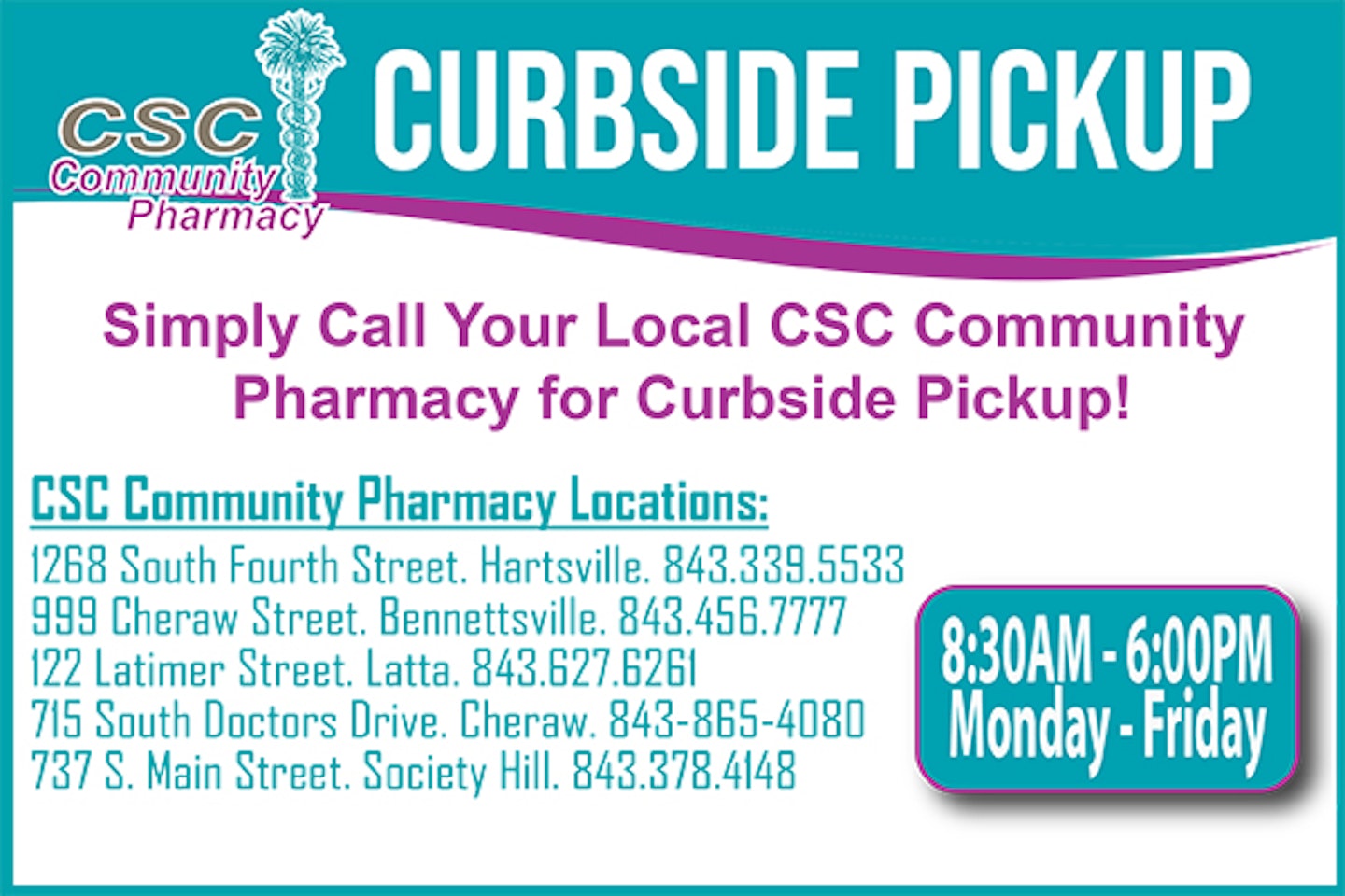 FAQs Curbside Pickup at CSC Community Pharmacies CareSouth Carolina